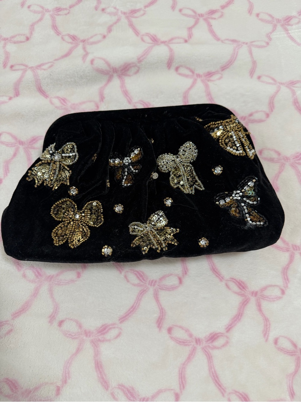 Black Velvet Sequin Bow Clutch